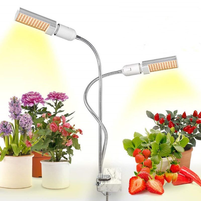 Relassy Led Grow Lights Plant Light Täysspektri Keltainen Valo Led Kasvu Ja Kukinta Kaksoispää Hanhenkaula Letku Kaksipäätä Ruostumatonta Terästä