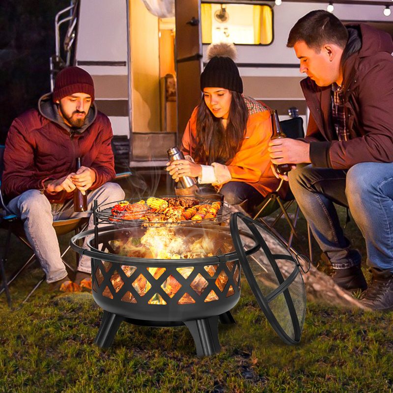 Singlyfire 30 Tuuman Suuret Palokuopat Puulämmitteinen Teräs Tulipesä Kääntyvällä Bbq-grilli Tuhkalevyllä Kipinäsuojalla