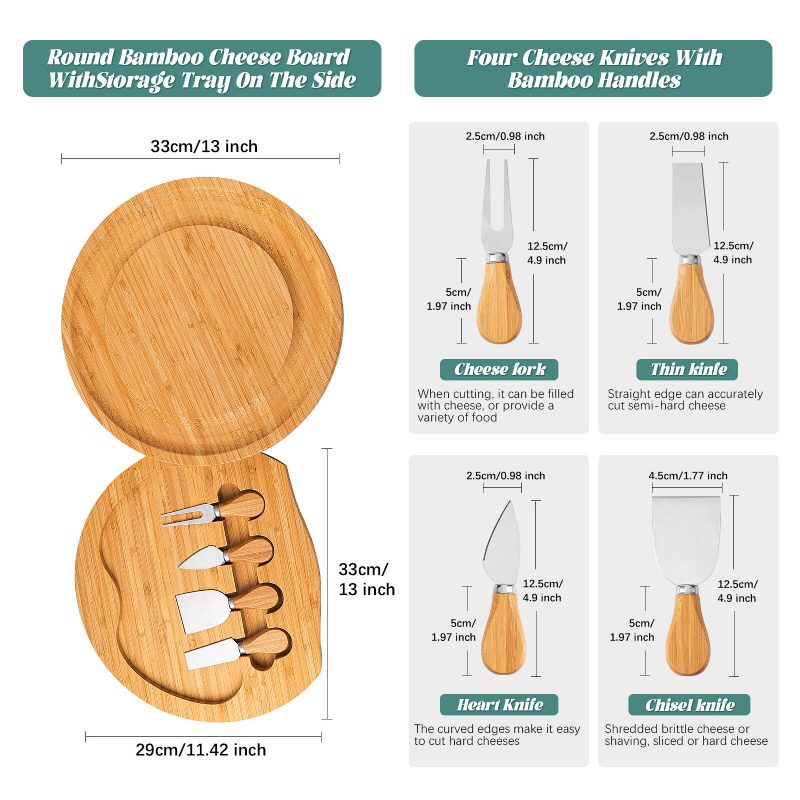 Juuston Leikkuulauta Ja Veitsisarja Välipalatarjotin Mukana 4 Ruostumattomasta Teräksestä Valmistettua Veitsiä Henkilökohtainen Tarjotin Lihaviinille Ja Juustolle Bambusta Tarjoilutarjottimeen Ja Tarjoiluun