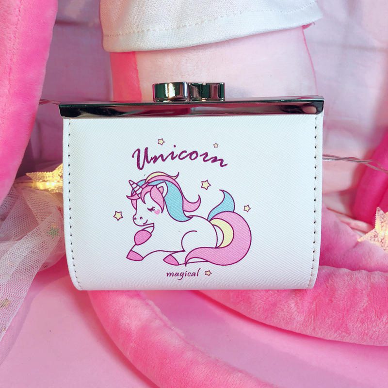 Sarjakuva Unicorn Pu Change Card Pack Nainen Söpö Solki Lompakkokorttilaukku