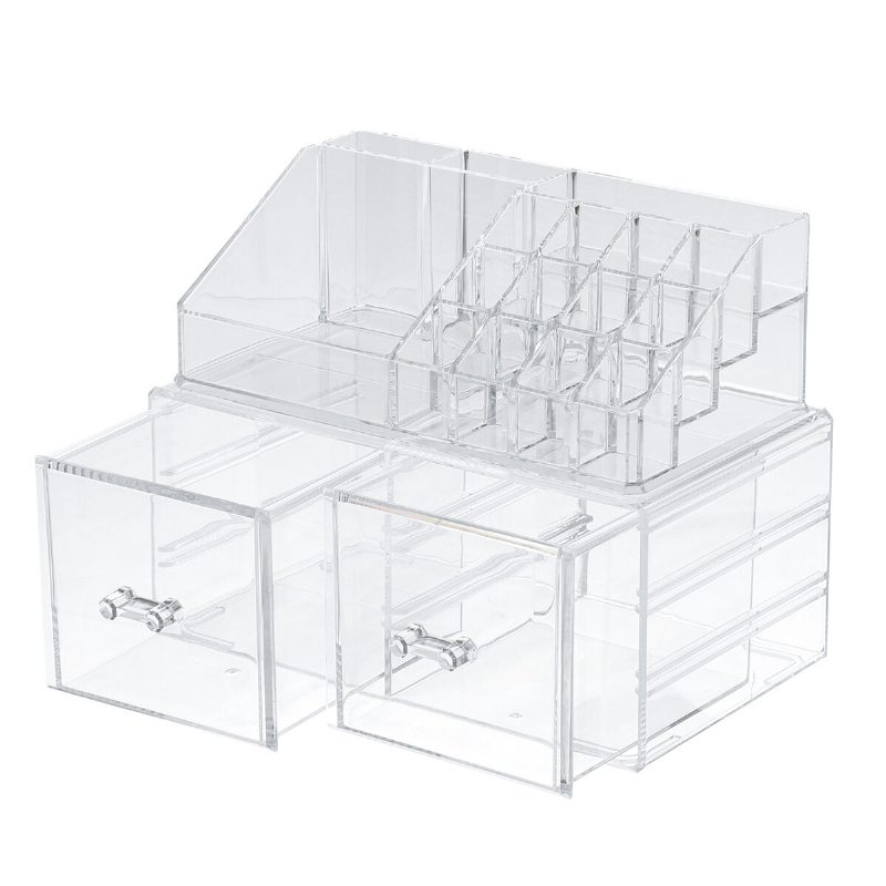 2 In 1 Jewerly Cosmetics Storage Box Makeup Yhdistelmä Säilytys Organiser Box Läpinäkyvä Laatikko Huulipuna Puuteri Display Box