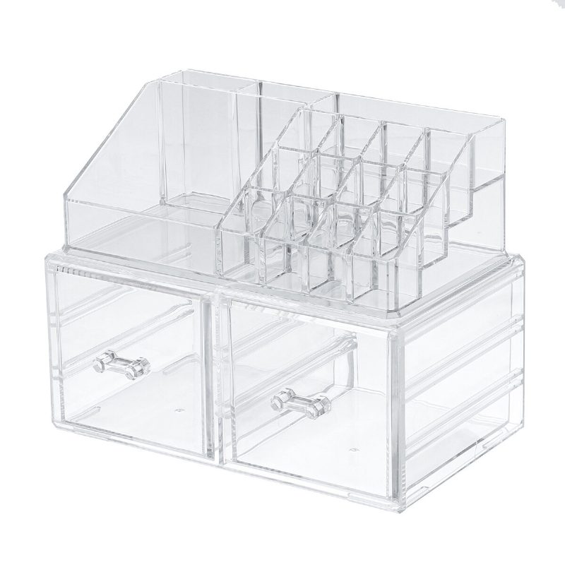 2 In 1 Jewerly Cosmetics Storage Box Makeup Yhdistelmä Säilytys Organiser Box Läpinäkyvä Laatikko Huulipuna Puuteri Display Box