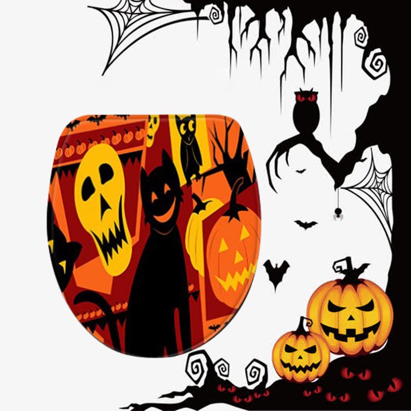 3 Kpl Halloween Print Matto Kylpyhuoneen Liukumaton Jalusta Kansi Wc-suojus Kylpymattosarja