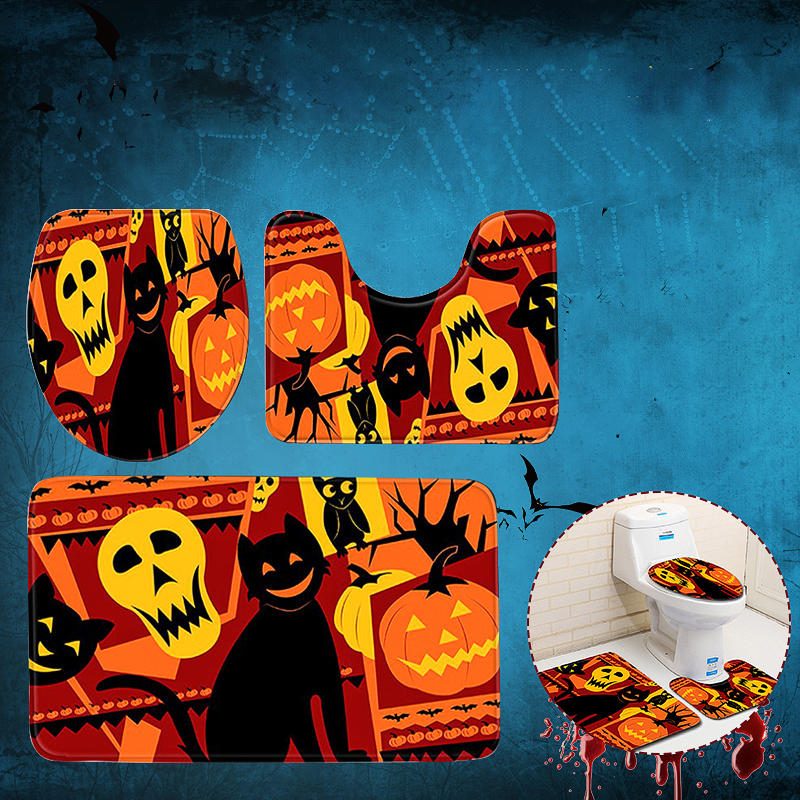 3 Kpl Halloween Print Matto Kylpyhuoneen Liukumaton Jalusta Kansi Wc-suojus Kylpymattosarja