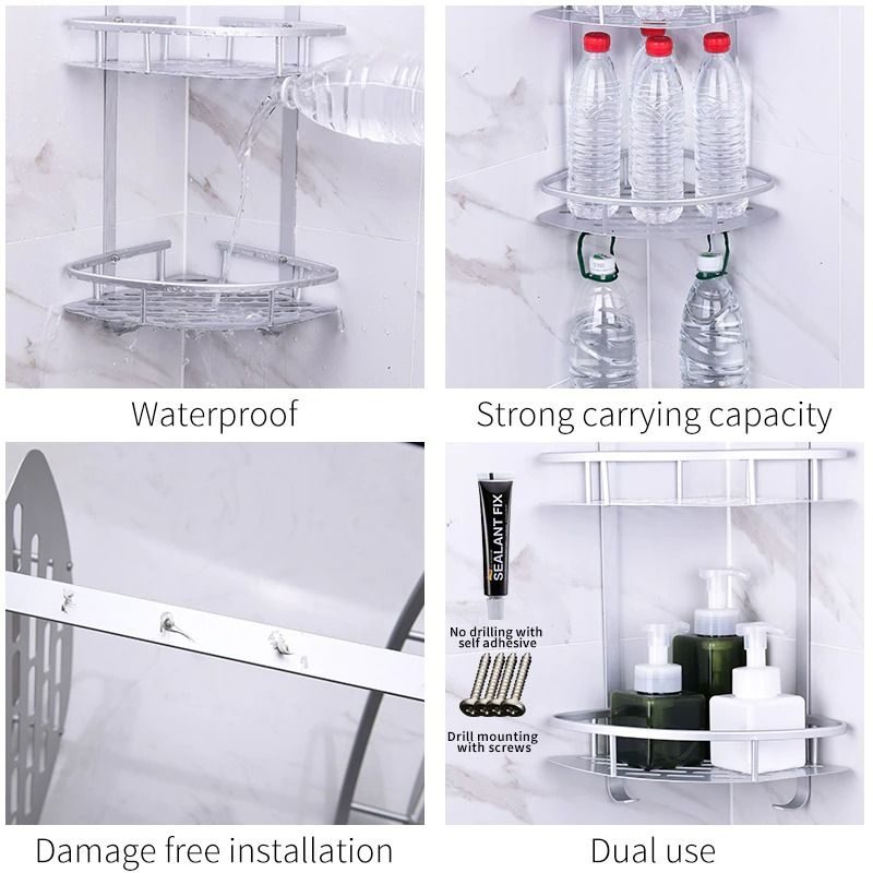 Kylpyhuoneen Hyllynurkkaus Suihku Caddy Organizer Seinään Kiinnitettävä Alumiininen Suihkuhylly