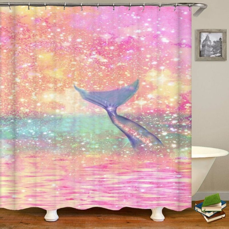 Mermaid Tail Print Kylpyhuone Suihkuverho Wc Kansi Peite Kylpymattosarja